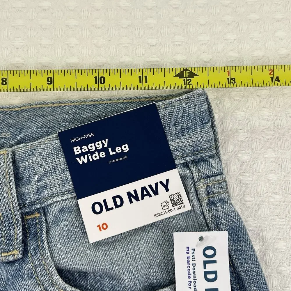 Old Navy Girls 10 High Rise Baggy Wide Leg Jeans NWT Ripped Raw Hem